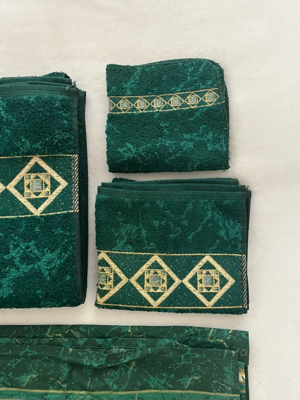 Vintage Green & Gold Marble Shower Curtain Towels & Curtain Hooks Set